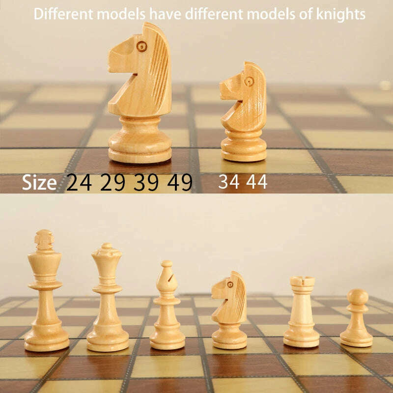 KIMLUD, Retro 4 Queens Wooden Chess Set Wooden Chess Pieces Foldable 24/29/34/39 Wooden Chessboard Chess Table Board Game, KIMLUD Womens Clothes