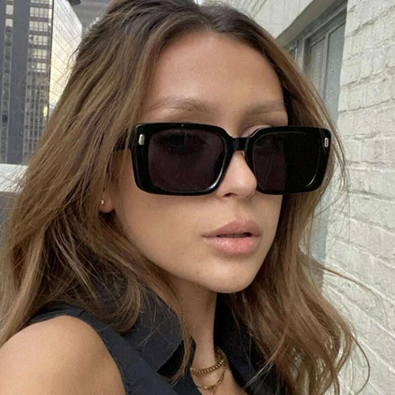 Retro Classic Yellow Square Sunglasses Women Retro Rivet Popular ins Shades Sun Glasses Vintage Eyewear UV400 - KIMLUD