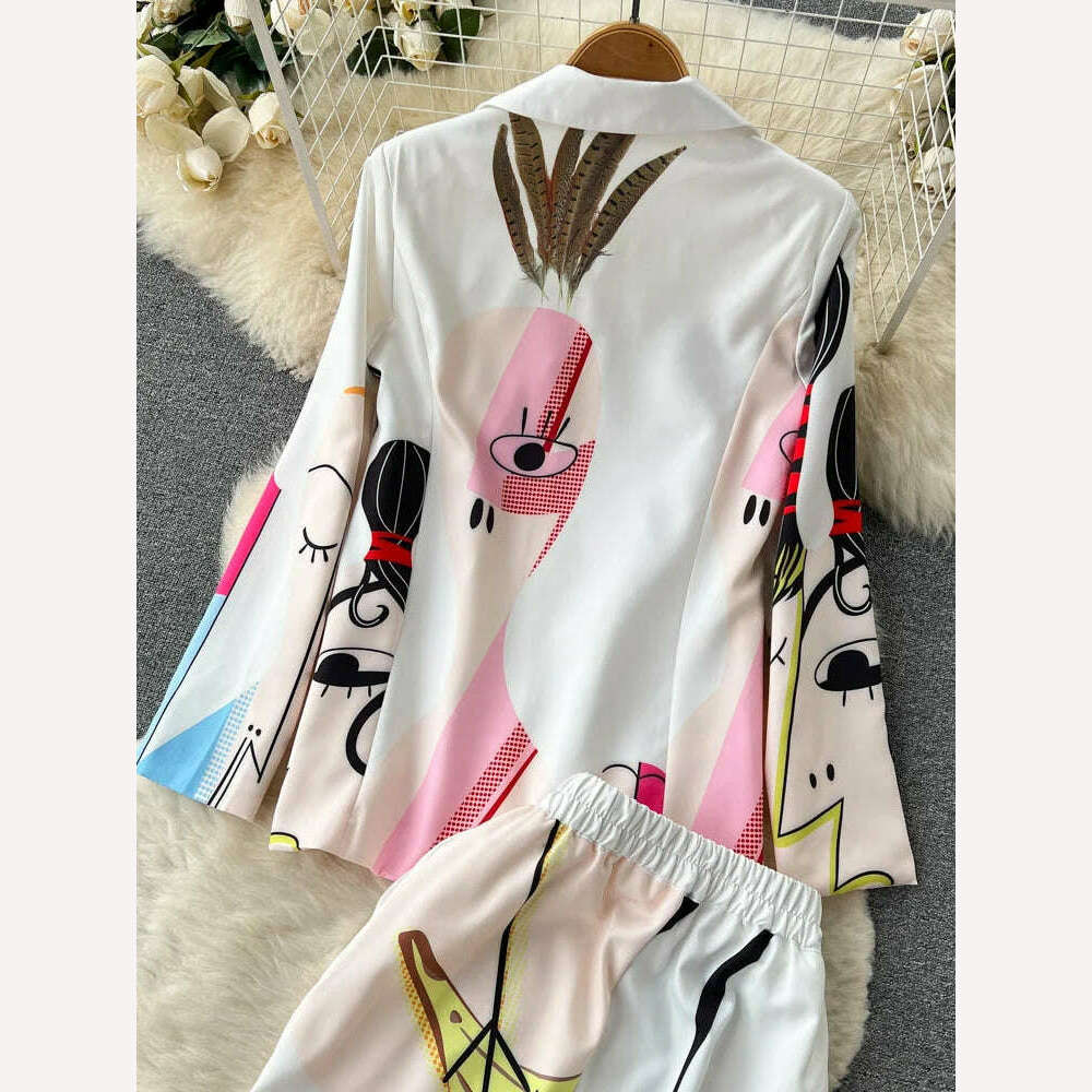 KIMLUD, Retro Fashion Abstract Printing Blazer&amp;Pants Two Piece Set Women outfits Professional Long Sleeve Jacket Trousers Suits Female, KIMLUD Womens Clothes