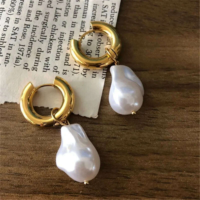 KIMLUD, Retro imitation Baroque Pearl Pendant Earrings for women 2023 New Light luxury Party Jewelry earbuckle Gift, KIMLUD Womens Clothes