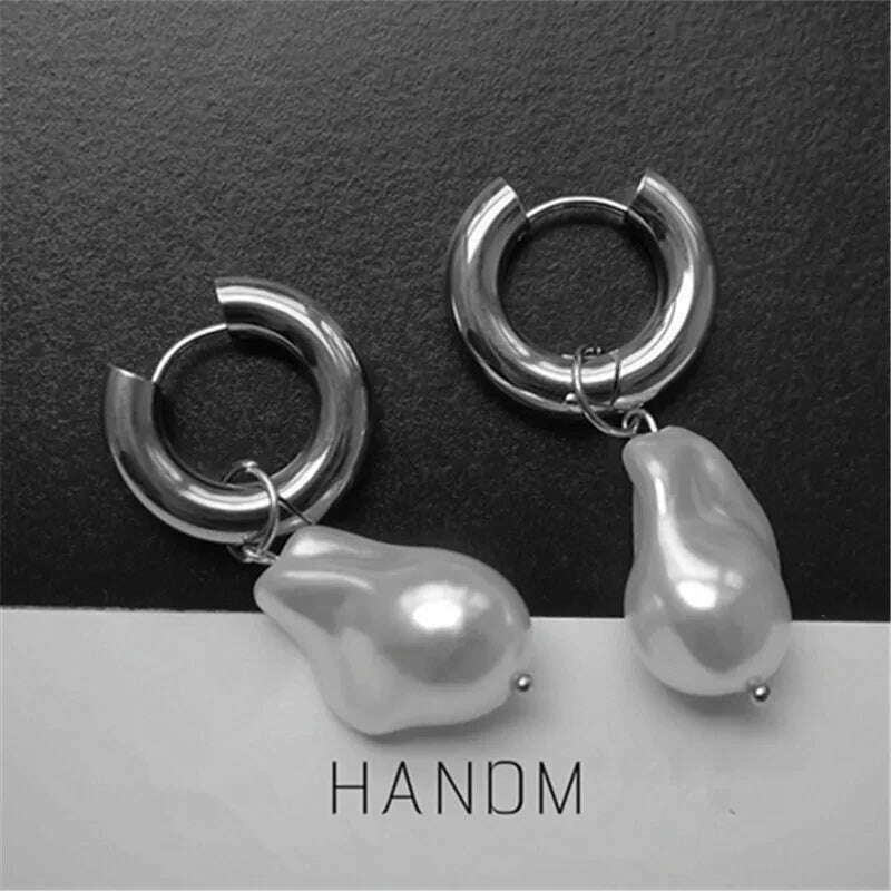 KIMLUD, Retro imitation Baroque Pearl Pendant Earrings for women 2023 New Light luxury Party Jewelry earbuckle Gift, B6746-2, KIMLUD APPAREL - Womens Clothes