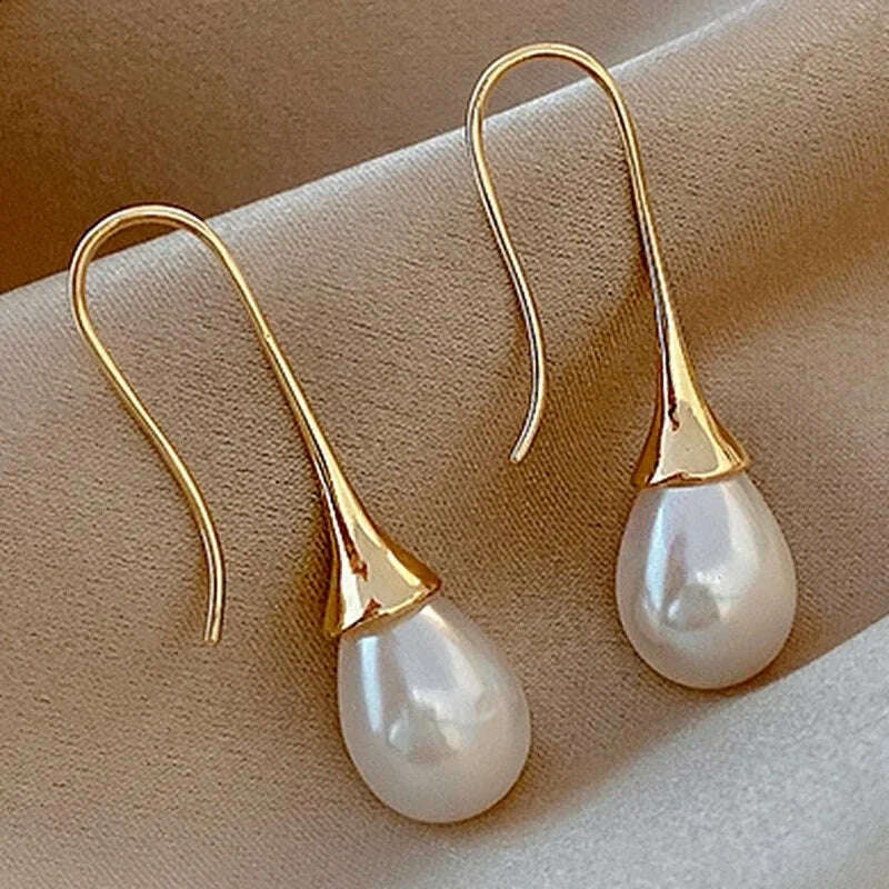 KIMLUD, Retro imitation Baroque Pearl Pendant Earrings for women 2023 New Light luxury Party Jewelry earbuckle Gift, B6599-1, KIMLUD APPAREL - Womens Clothes