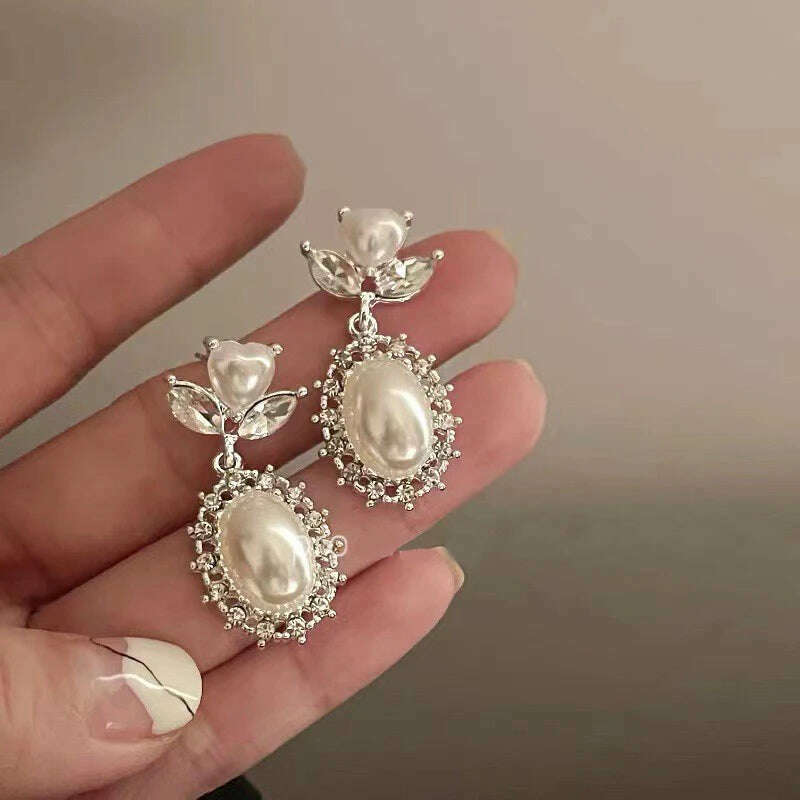 Retro imitation Baroque Pearl Pendant Earrings for women 2023 New Light luxury Party Jewelry earbuckle Gift - KIMLUD