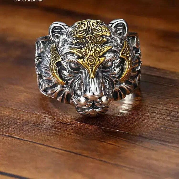 KIMLUD, Retro Personality Domineering Lion Head Ring for Men's Fashion Trend Punk Rock Adjustable Size Ring Accessories Jewelry Gift, KIMLUD Womens Clothes