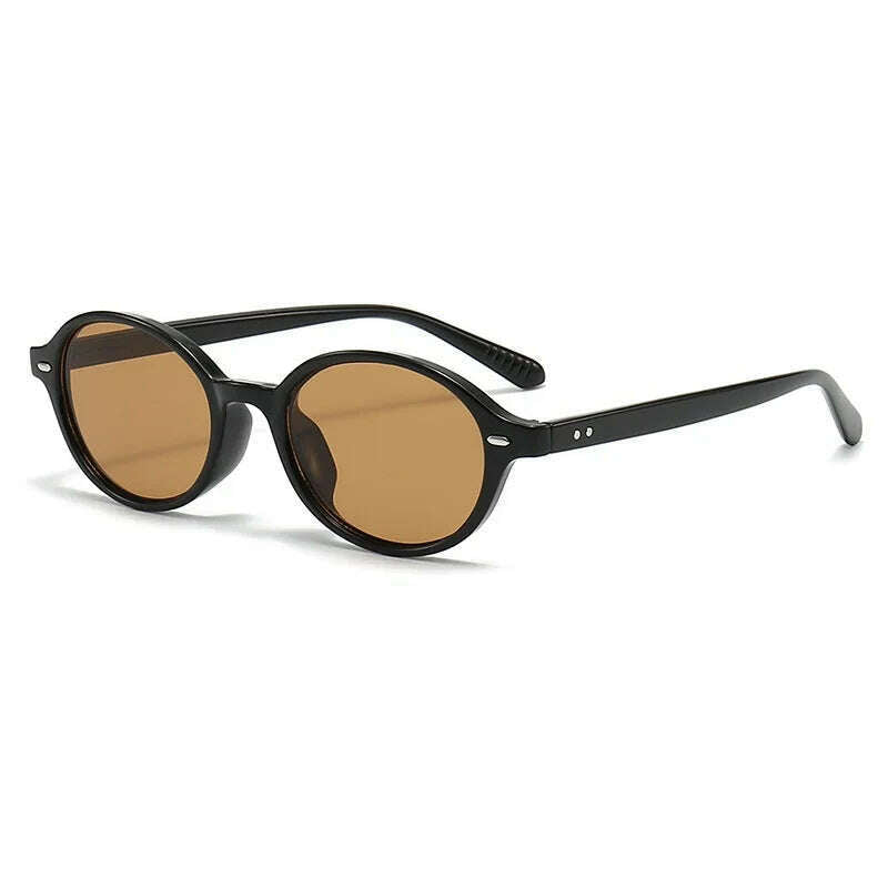 KIMLUD, Retro Small Oval Sunglasses Women Men Rivets Shades Fashion Eyewear Luxury Sun Glasses UV400 Brand Oculus Female Gafas, black tea / as picture, KIMLUD Womens Clothes