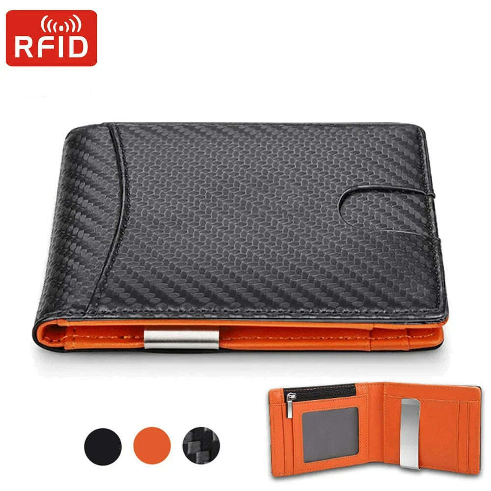 Rfid Carbon Fiber Card Holder Coin Purse Men Wallets Money Bags Slim Thin Coin Pouch Clutch Money Purse Male Black Wallet Choice - KIMLUD