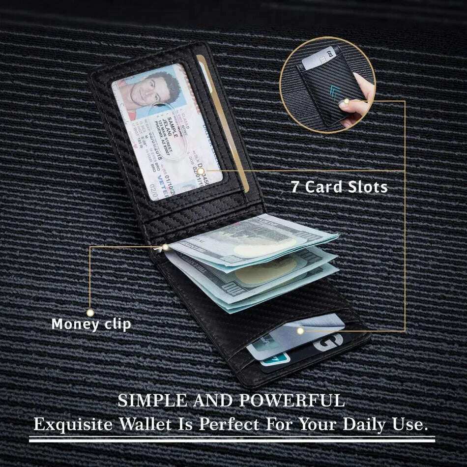 Rfid Carbon Fiber Men Wallets Card Holder Money Bag Slim Thin Mini Wallet Male Small Short Purse Black Walet Billfold Vallet - KIMLUD