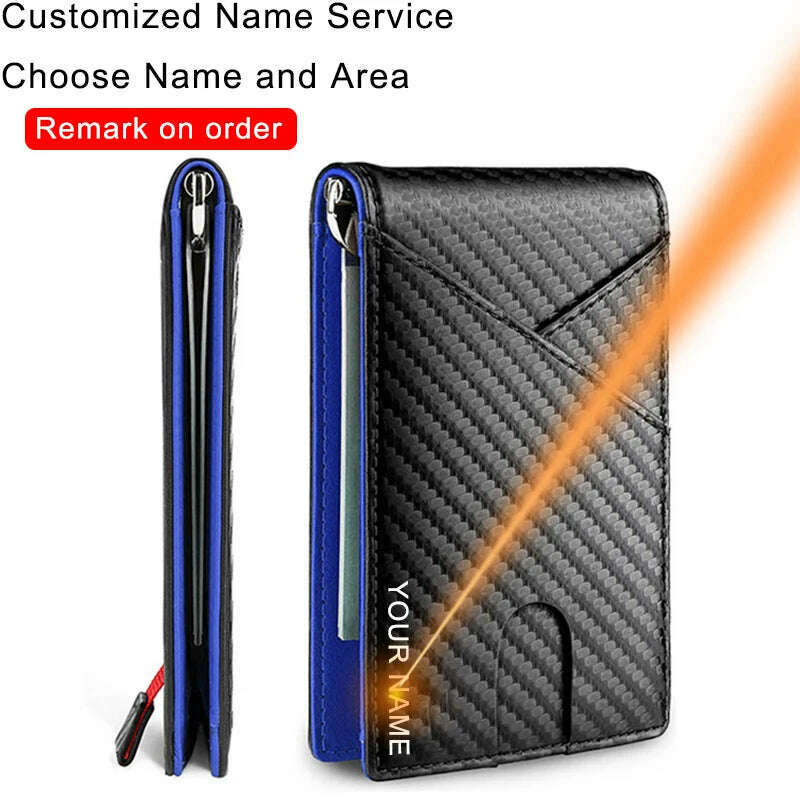 KIMLUD, Rfid Carbon Fiber Men Wallets Card Holder Slim Thin Pocket Man Magsafe Wallets Money Bags Business Black Male Purse Walet 2023, Blue(Name Service), KIMLUD APPAREL - Womens Clothes