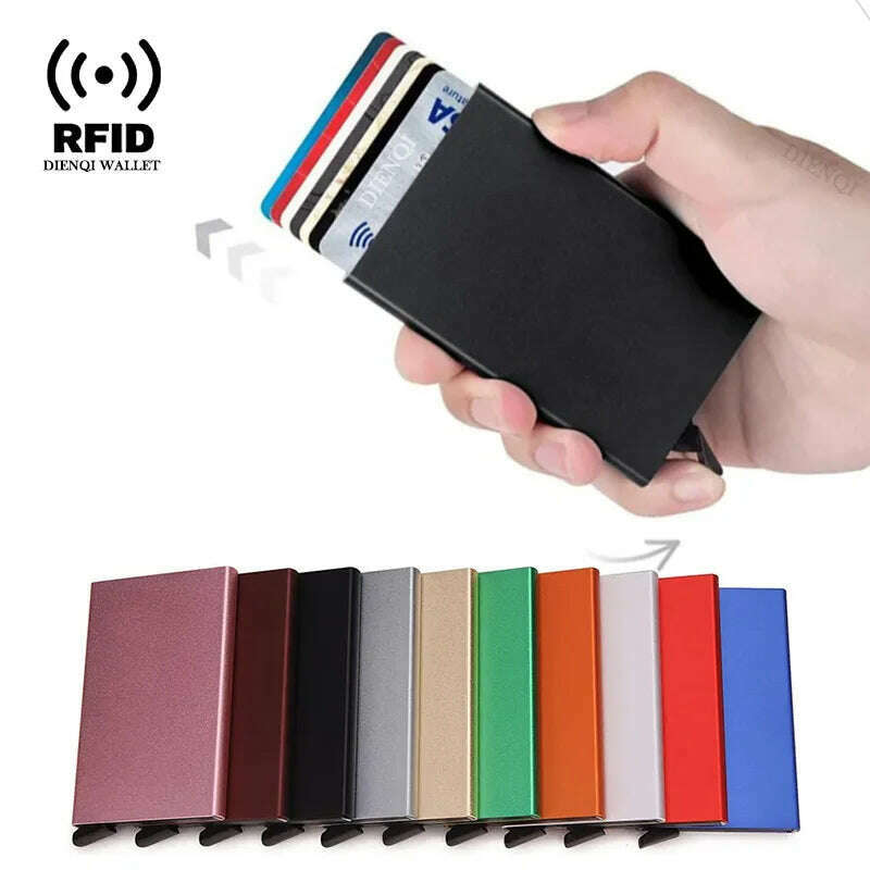 Rfid Credit Card Holder Metal Thin Slim Smart Wallet Men Women Wallets Pop Up Minimalist Small Black Purse Mini Walets for Men - KIMLUD