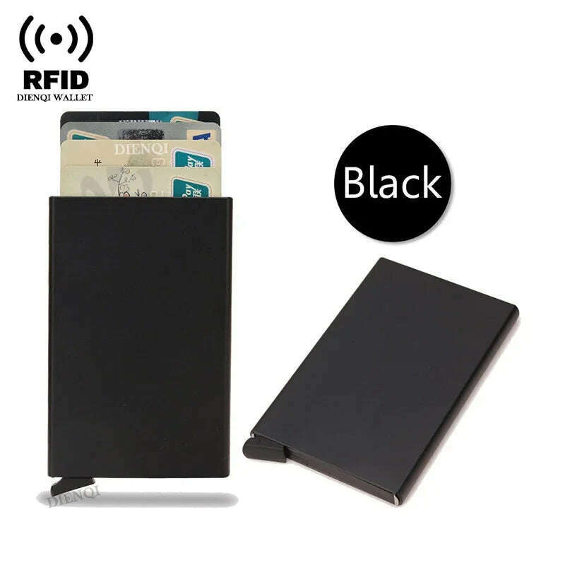 KIMLUD, Rfid Credit Card Holder Metal Thin Slim Smart Wallet Men Women Wallets Pop Up Minimalist Small Black Purse Mini Walets for Men, Black, KIMLUD APPAREL - Womens Clothes