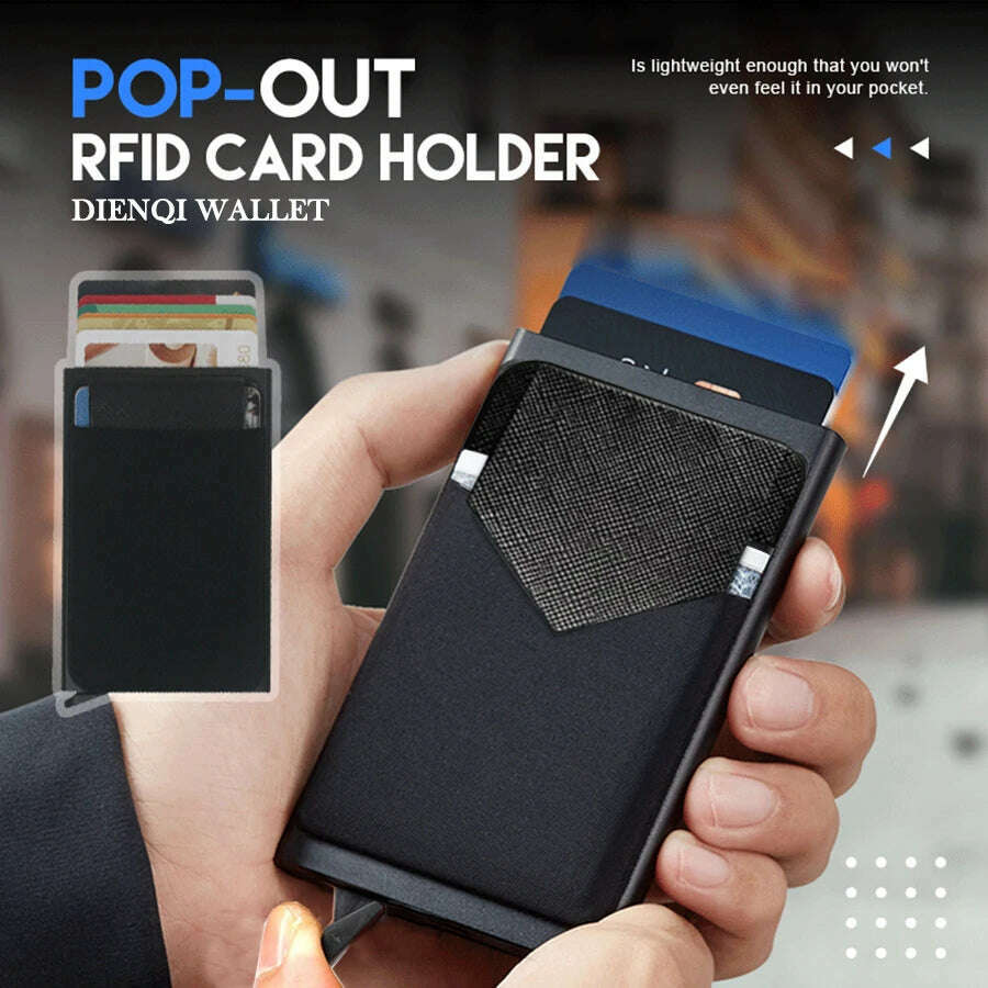 Rfid Smart Credit Card Holder Wallets Metal Slim Pop Up Minimalist Men Wallets Black Male Purse Money Bags Carteira Masculina - KIMLUD