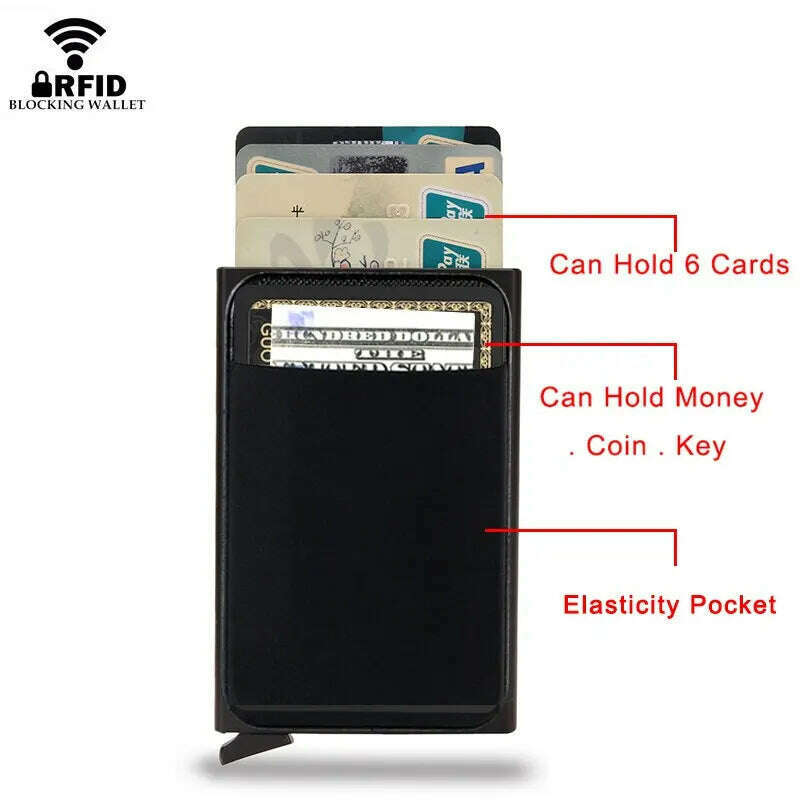 KIMLUD, Rfid Smart Credit Card Holder Wallets Metal Slim Pop Up Minimalist Men Wallets Black Male Purse Money Bags Carteira Masculina, KIMLUD Womens Clothes