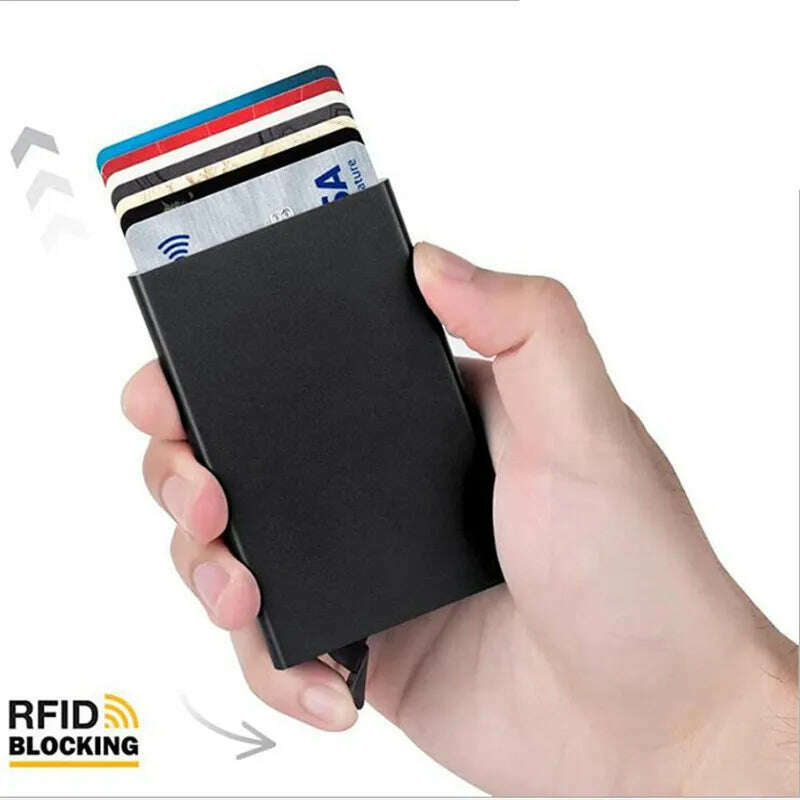 Rfid Smart Wallet Card Holder Metal Thin Slim Men Women Wallets Pop Up Minimalist Wallet Small Black Purse Vallet Walets for Men - KIMLUD