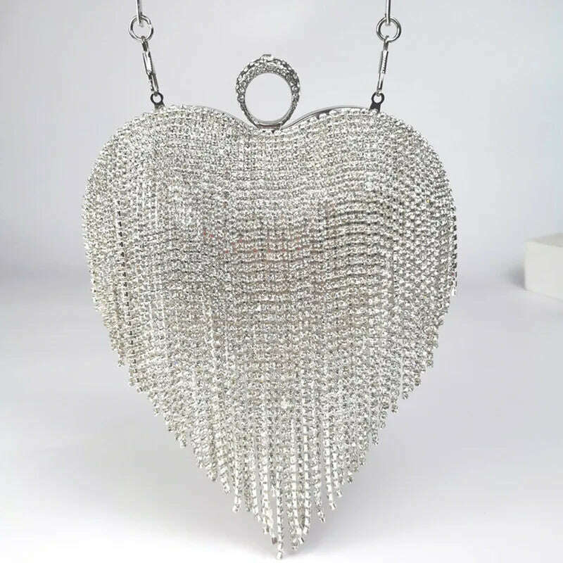 KIMLUD, Rhinestone Evening Bag Heart Pattern Silver Clutch Womens Fashion Diamond Banquet Clutch And Purse Wedding Bridal Prom Wallets, Silver 1 / 19X7cm, KIMLUD APPAREL - Womens Clothes