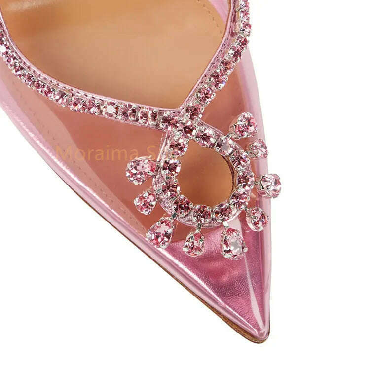 KIMLUD, Rhinestone Pvc Transparent Women Sandals 2023 Summer Pointed Toe High Heels Pumps Stiletto Slingback Ladies Shoes Stylish, KIMLUD Womens Clothes