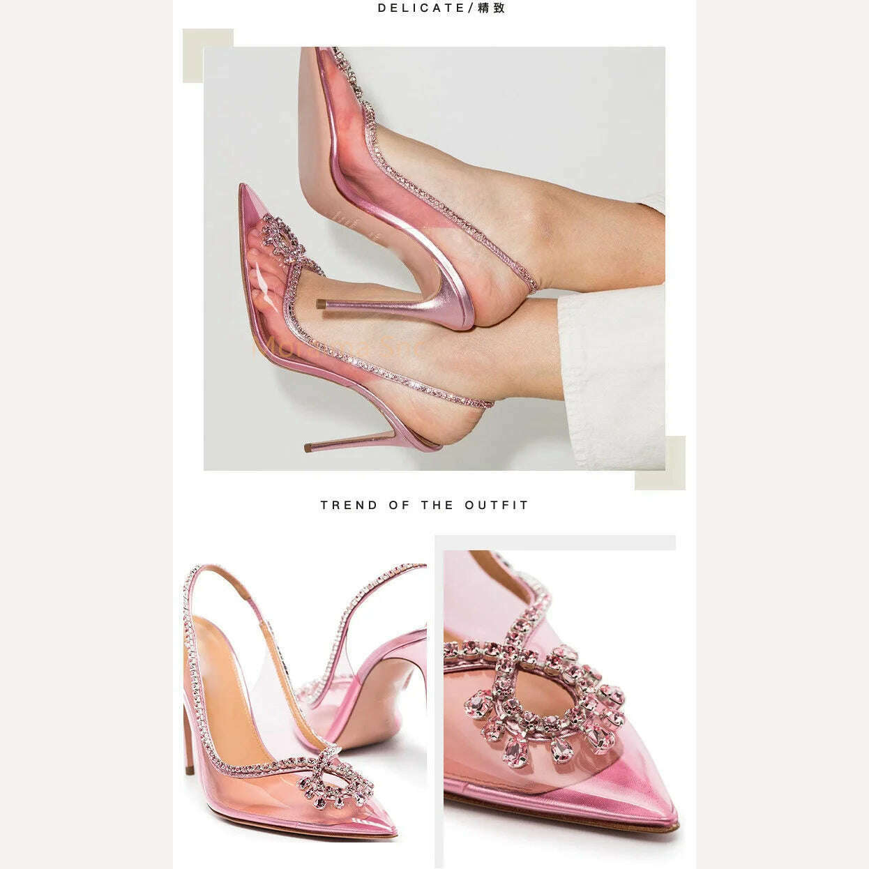 KIMLUD, Rhinestone Pvc Transparent Women Sandals 2023 Summer Pointed Toe High Heels Pumps Stiletto Slingback Ladies Shoes Stylish, KIMLUD Womens Clothes