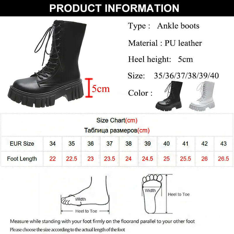 Rimocy Chunky Platform White Ankle Boots Women Autumn Winter Pu Leather Combat Booties Mujer Punk Thick Bottom Motorcycle Boots - KIMLUD