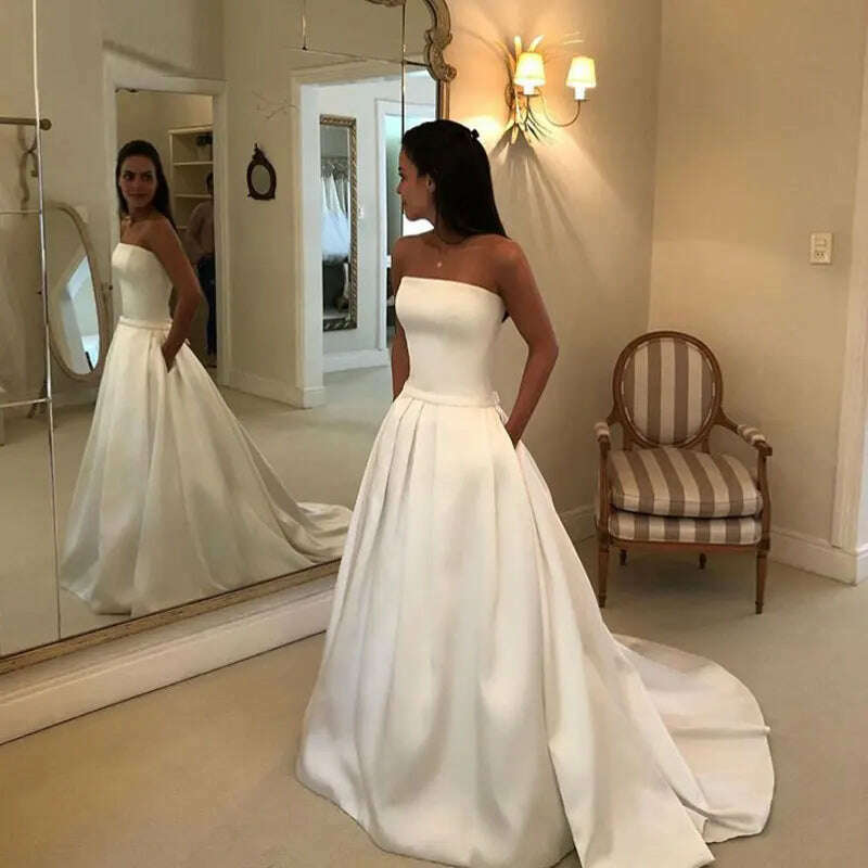 Robe De Mariee Vestido Boho Wedding Dress Party Satin Longue Simple Bride To Be платье платье принцессы - KIMLUD