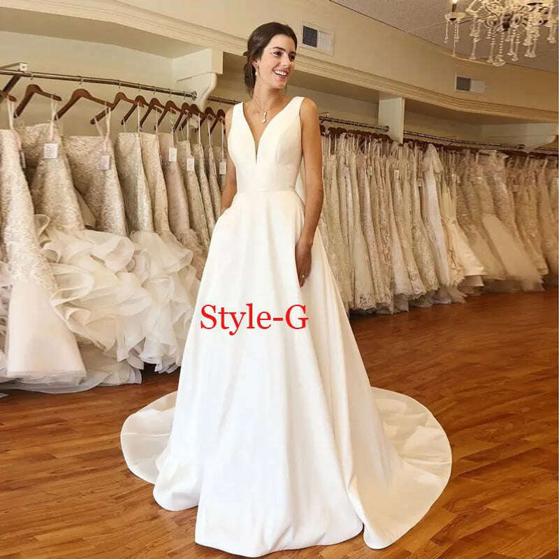 KIMLUD, Robe De Mariee Vestido Boho Wedding Dress Party Satin Longue Simple Bride To Be платье платье принцессы, style -G / 4, KIMLUD APPAREL - Womens Clothes