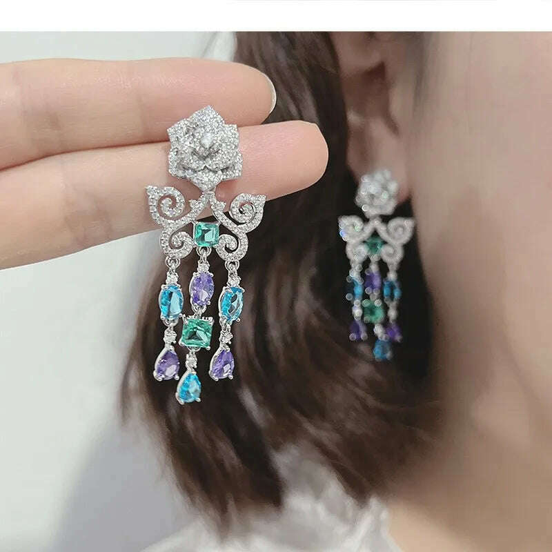 Rose flower butterfly tassel earrings personality luxury creative sense earrings - KIMLUD