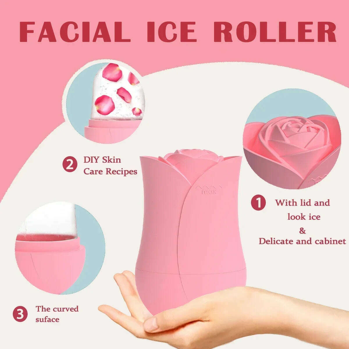 KIMLUD, Rose Shape Portable Ice Roller for Face Reusable Ice Face Massager for Eliminate Facial Puffiness In The Morning Easy To Use, KIMLUD Womens Clothes