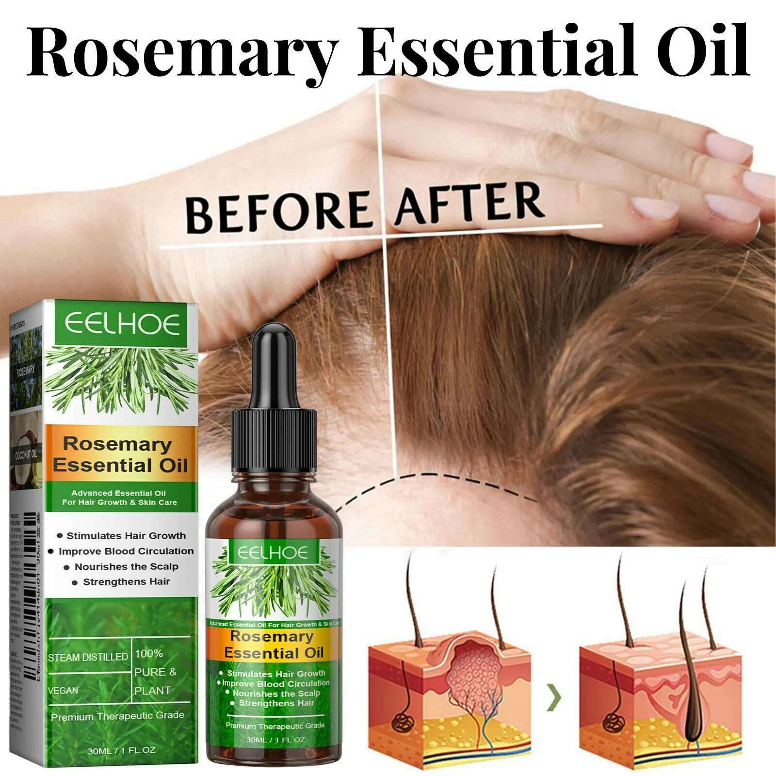 Rosemary Hair Care Essential Oil Anti-frizz Growth Hairs Smooth Serum Hair Oil Anti Hairs Loss New Treatments Hair Beauty - KIMLUD