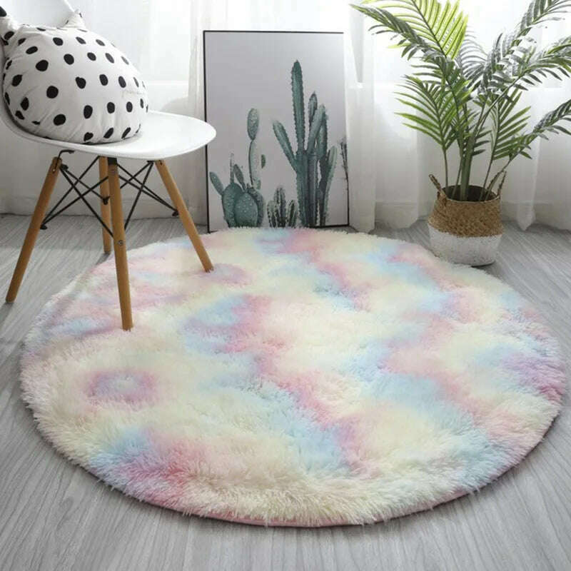 Round Carpet Hanging Basket Cushion Bedroom Bed Blanket Chair Blanket Thickened Soft Water Wash Long Hair Carpet - KIMLUD