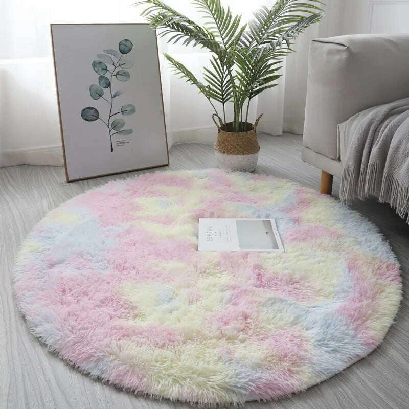 Round Carpet Hanging Basket Cushion Bedroom Bed Blanket Chair Blanket Thickened Soft Water Wash Long Hair Carpet - KIMLUD