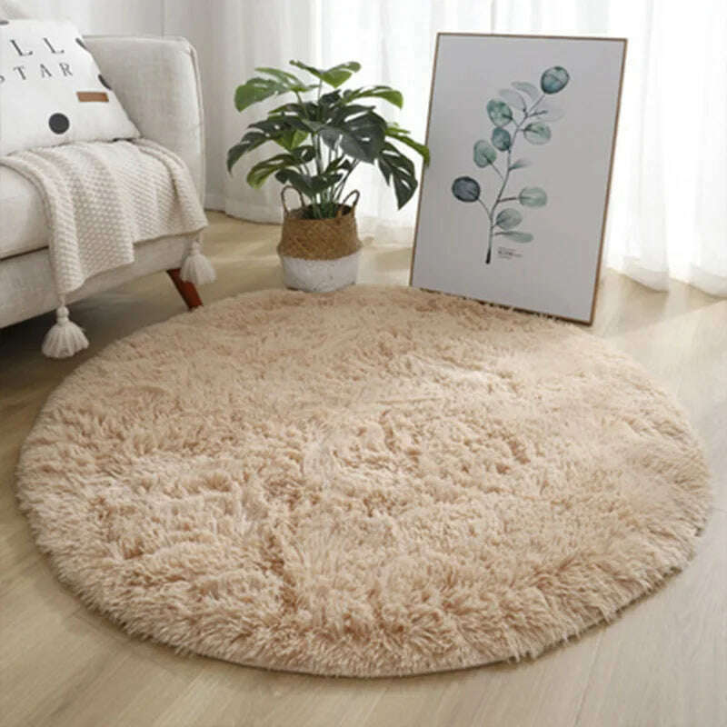 Round Carpet Hanging Basket Cushion Bedroom Bed Blanket Chair Blanket Thickened Soft Water Wash Long Hair Carpet - KIMLUD