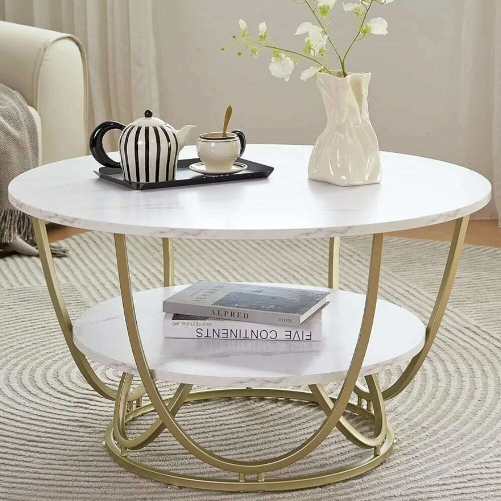 KIMLUD, Round Coffee Table Dinning Tables Sets White and Gold Coffee Table With Storage Mesa Lateral Conference Tables & Chairs Coffe, White  Rose Gold / United States, KIMLUD APPAREL - Womens Clothes