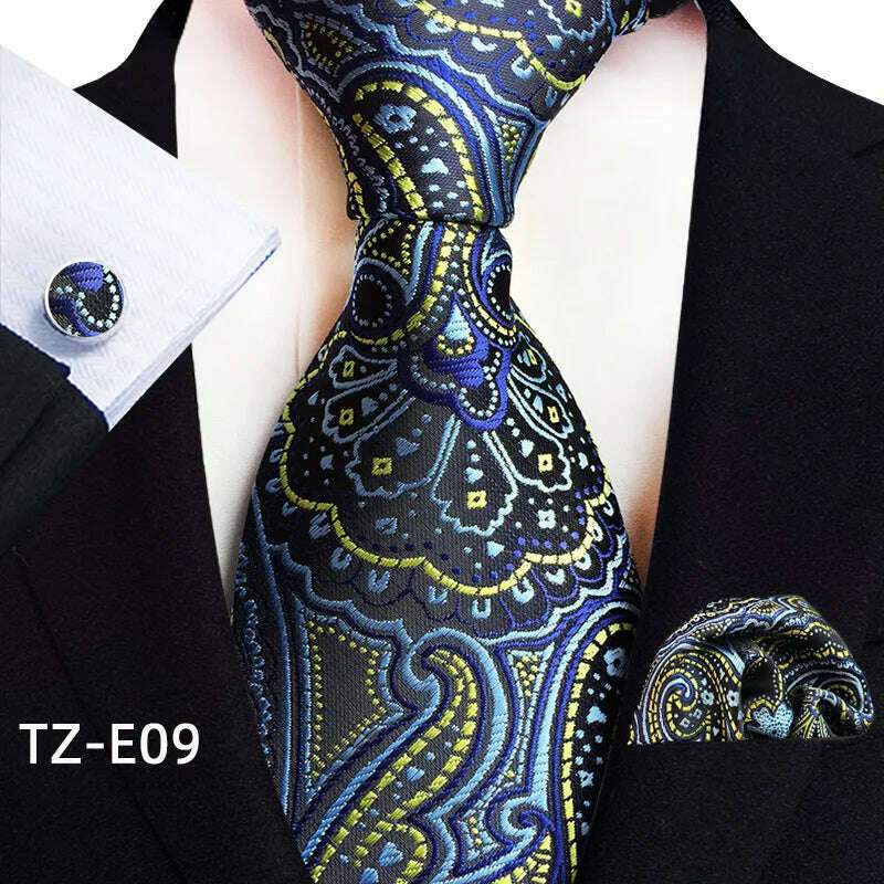 KIMLUD, Royal Striped Paisley Ties For Men Luxury 8cm Necktie Pocket Square Cufflinks Gift Set Jacquard Weave Tie Suit Accessories, TZ-E09, KIMLUD APPAREL - Womens Clothes