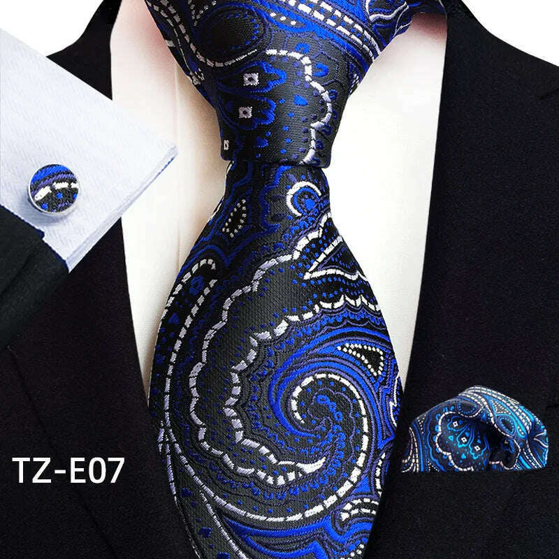 KIMLUD, Royal Striped Paisley Ties For Men Luxury 8cm Necktie Pocket Square Cufflinks Gift Set Jacquard Weave Tie Suit Accessories, TZ-E07, KIMLUD APPAREL - Womens Clothes