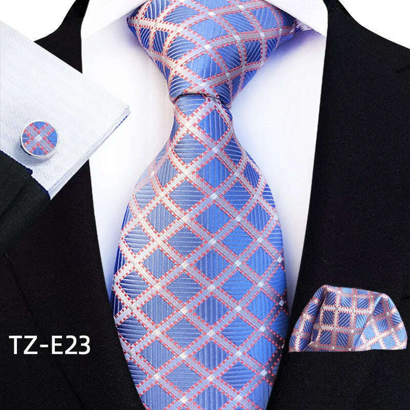 KIMLUD, Royal Striped Paisley Ties For Men Luxury 8cm Necktie Pocket Square Cufflinks Gift Set Jacquard Weave Tie Suit Accessories, TZ-E23, KIMLUD APPAREL - Womens Clothes