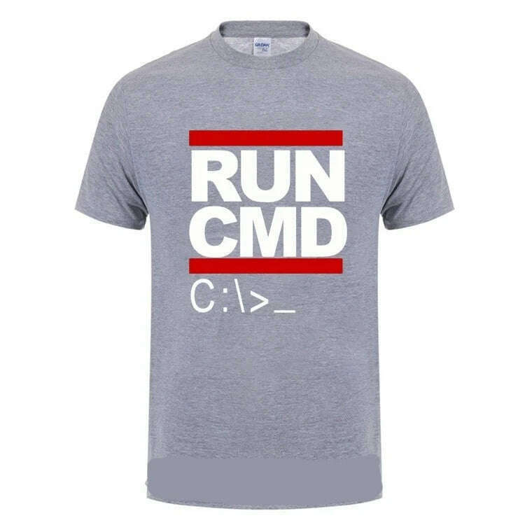 KIMLUD, Run Cmd Computer Programmer Tshirts Funny Birthday Gift For Man Boyfriend Husband Summer 2023 Short Sleeve Cotton T-Shirt, Gray / L, KIMLUD APPAREL - Womens Clothes