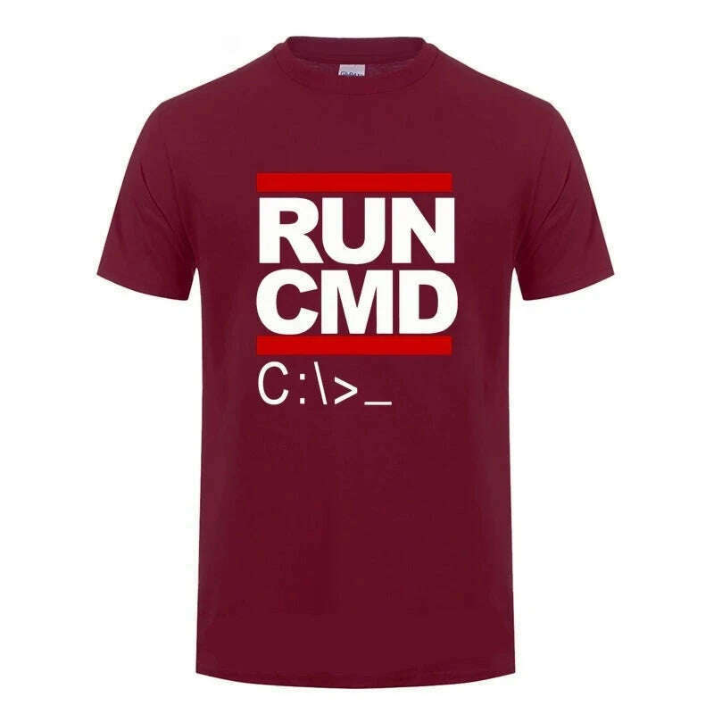 KIMLUD, Run Cmd Computer Programmer Tshirts Funny Birthday Gift For Man Boyfriend Husband Summer 2023 Short Sleeve Cotton T-Shirt, Burgundy / XS, KIMLUD APPAREL - Womens Clothes