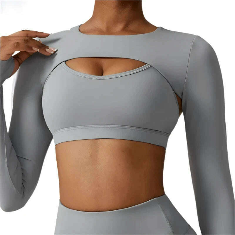 Running Shirt Fitness Tight Woman Work Out Clothing Shawl New Long Sleeve Yoga Tops Sexy Gym Sportswear Yoga Wear For Women - KIMLUD