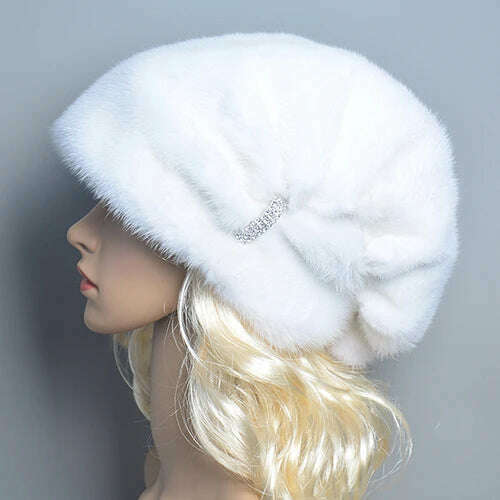 Russian Fur Hat Winter Warm Natural Mink Fur Hats for Women Classic Luxury Caps Earflap Christmas Hat Luxury Lady Real Mink Hat - KIMLUD