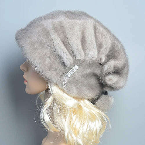 KIMLUD, Russian Fur Hat Winter Warm Natural Mink Fur Hats for Women Classic Luxury Caps Earflap Christmas Hat Luxury Lady Real Mink Hat, grey / One Size, KIMLUD APPAREL - Womens Clothes