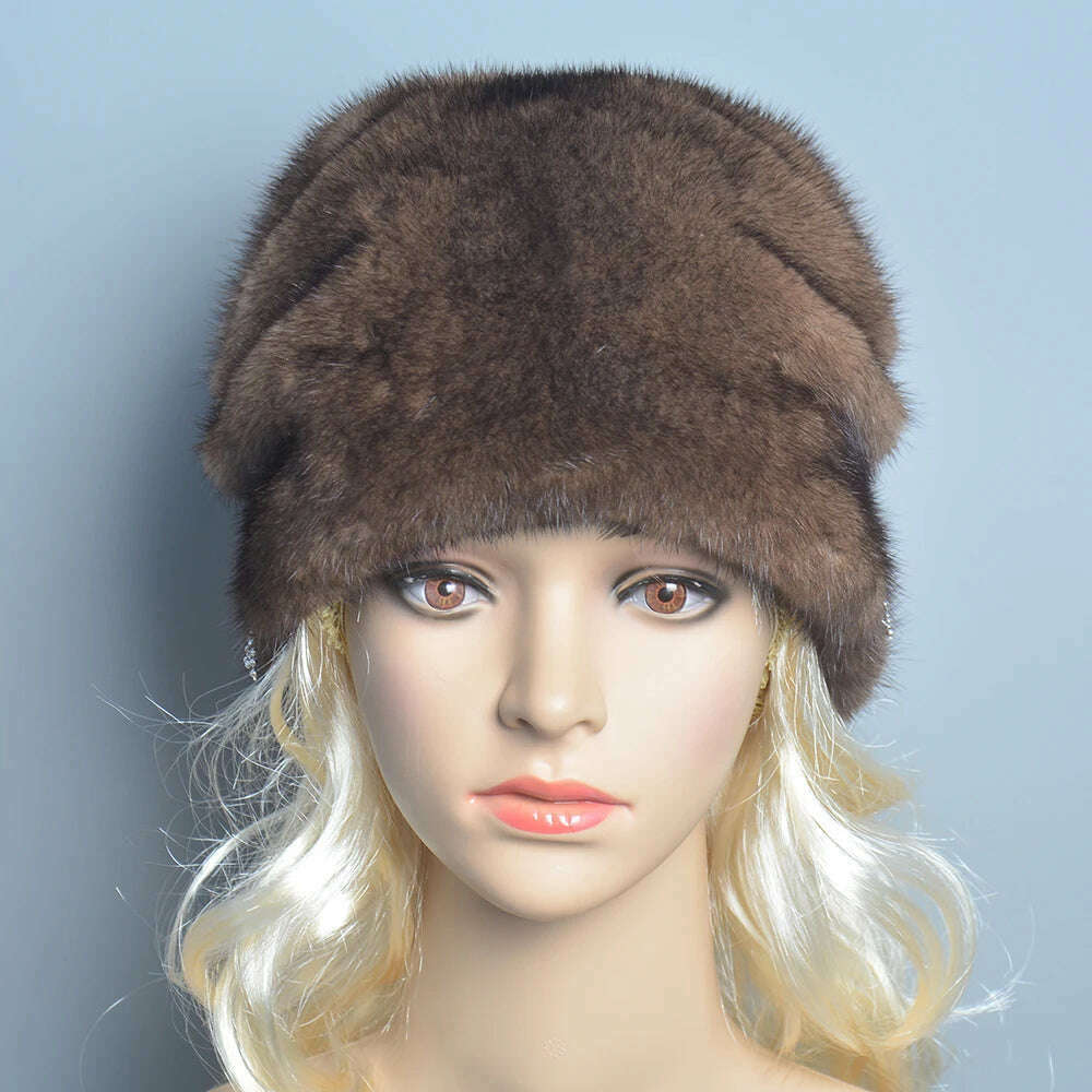 Russian Fur Hat Winter Warm Natural Mink Fur Hats for Women Classic Luxury Caps Earflap Christmas Hat Luxury Lady Real Mink Hat - KIMLUD