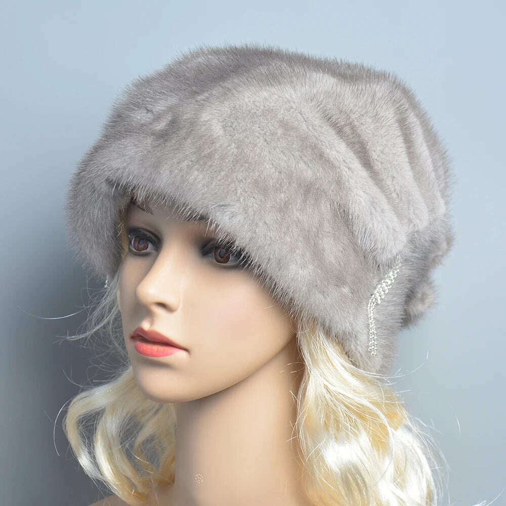 Russian Fur Hat Winter Warm Natural Mink Fur Hats for Women Classic Luxury Caps Earflap Christmas Hat Luxury Lady Real Mink Hat - KIMLUD