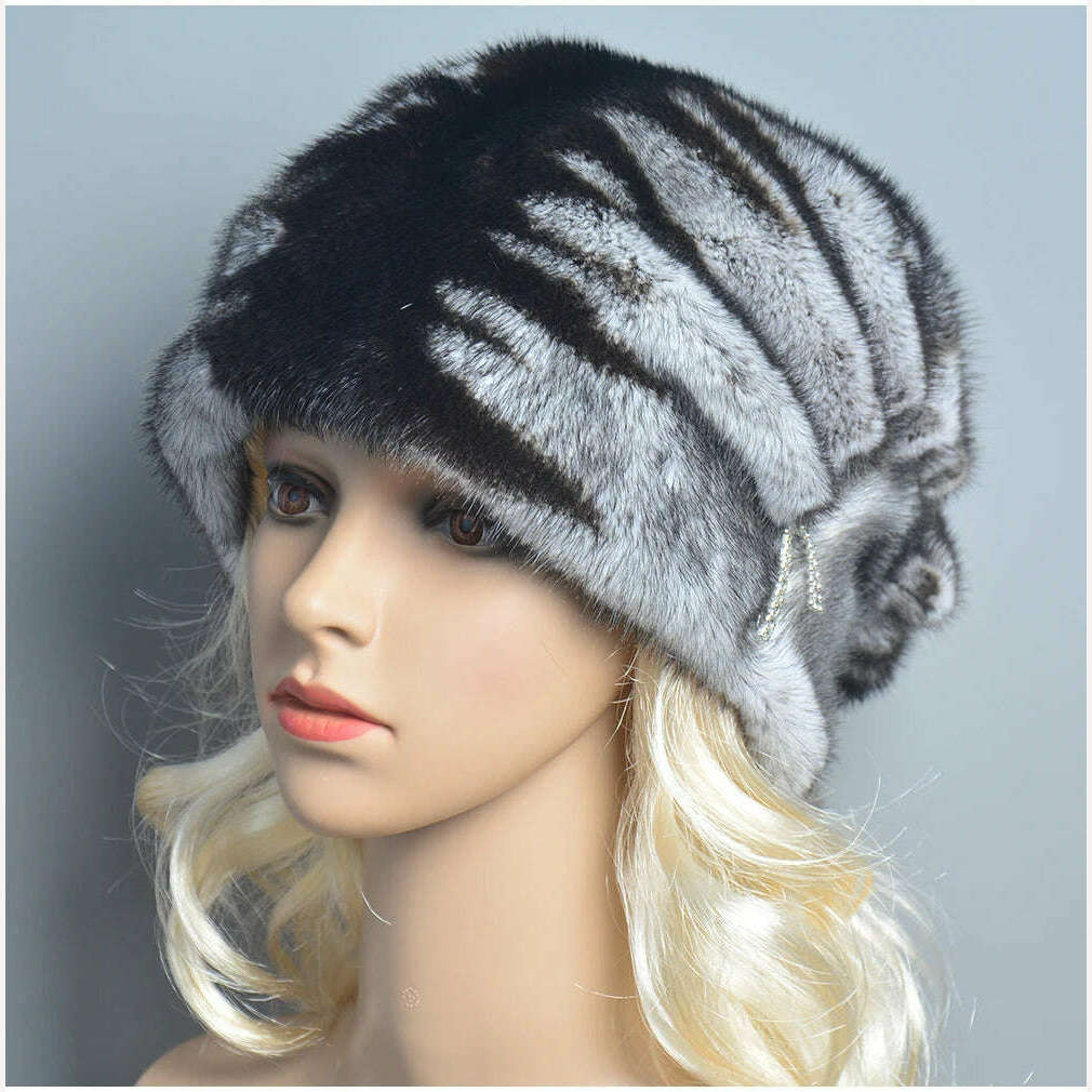 Russian Fur Hat Winter Warm Natural Mink Fur Hats for Women Classic Luxury Caps Earflap Christmas Hat Luxury Lady Real Mink Hat - KIMLUD