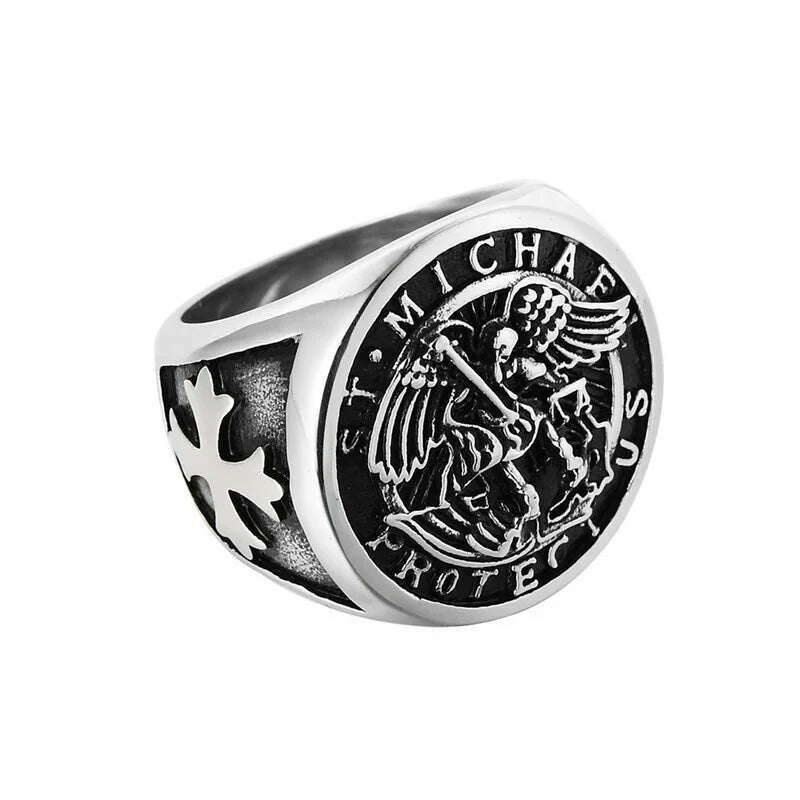 KIMLUD, Saint Michael Protect Archangel Ring Dawapara Protection Ring Amulet Metatron Cube Lilith Symbol The Secrets Of King Solomon, KIMLUD Womens Clothes