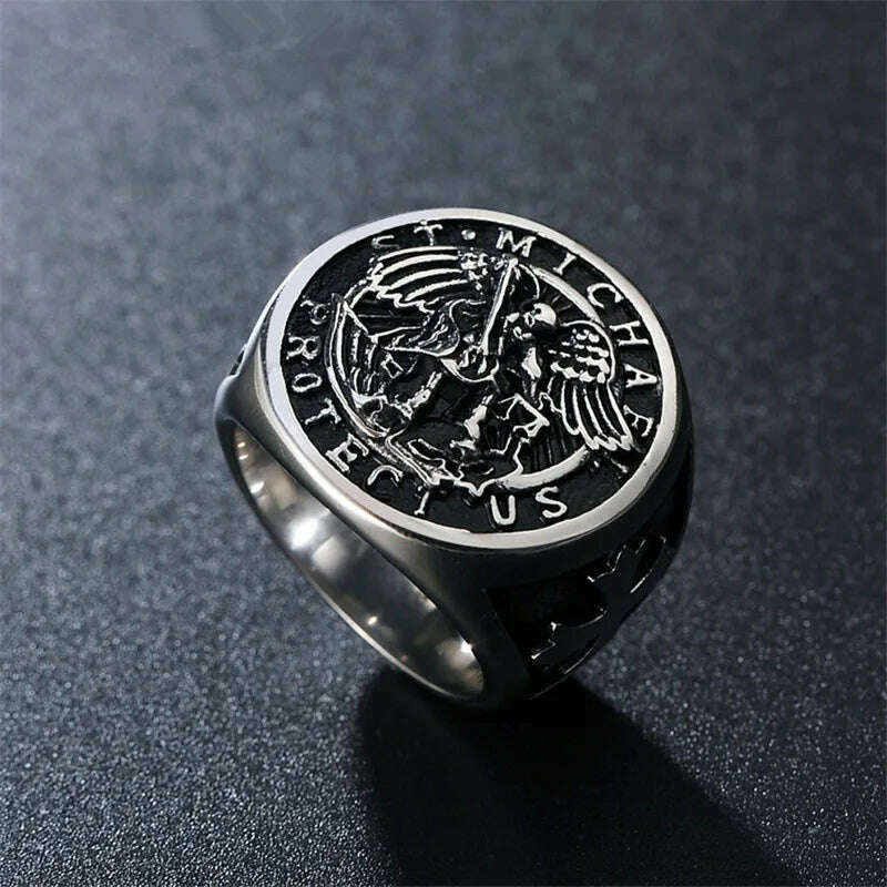 KIMLUD, Saint Michael Protect Archangel Ring Dawapara Protection Ring Amulet Metatron Cube Lilith Symbol The Secrets Of King Solomon, KIMLUD Womens Clothes