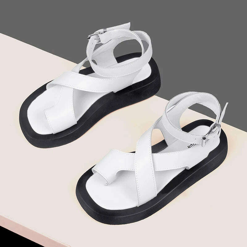 KIMLUD, Sandals Women Summer 2024  New Clip Toe Sandals Ladies Genuine Leather Fashion Roman Women Shoes Sandals, KIMLUD Womens Clothes