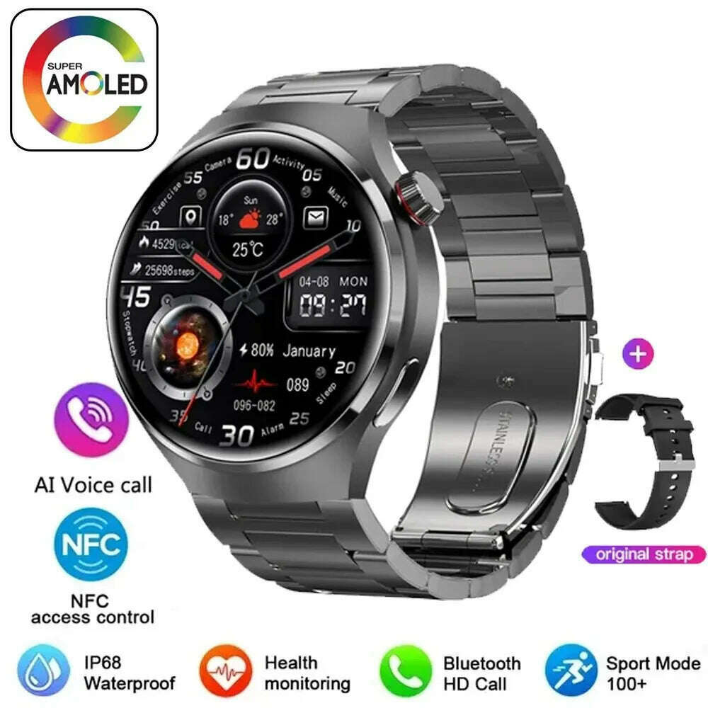 KIMLUD, SENBONO AMOLED 466*466 HD Screen Heart Rate Bluetooth Call Wireless Charging Smartwatch 2024 APP GPS Tracker NFC Smart Watch Men, black steel 2, KIMLUD APPAREL - Womens Clothes