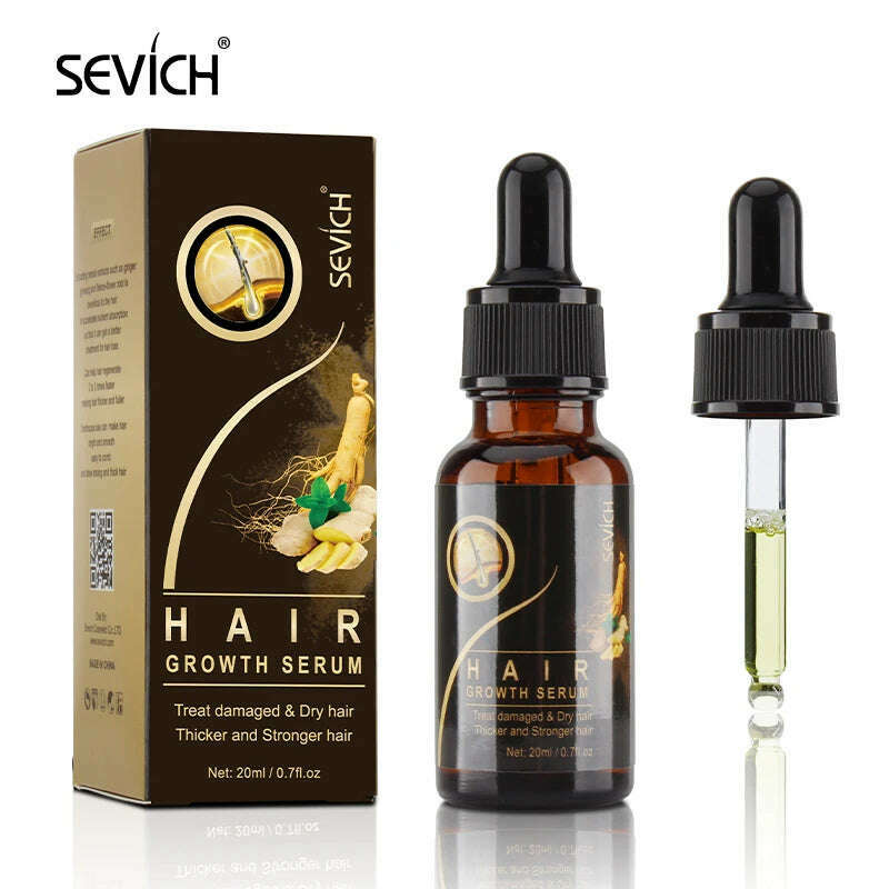 Sevich 20ml Ginger Extract Hair Growth Serum Prevent Hair Loss Oil Scalp Treatments Fast Growing Hair Care Products for Unisex - KIMLUD