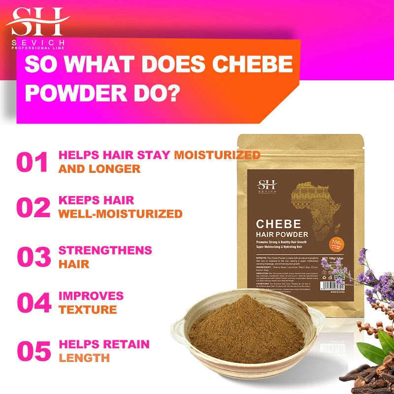 KIMLUD, Sevich Hot sale 100g Chebe Powder From Chad 100% Natural Hair Regrowth 2 Month Super Fast Hair Growth Treatment Get Rid of Wigs, KIMLUD Womens Clothes