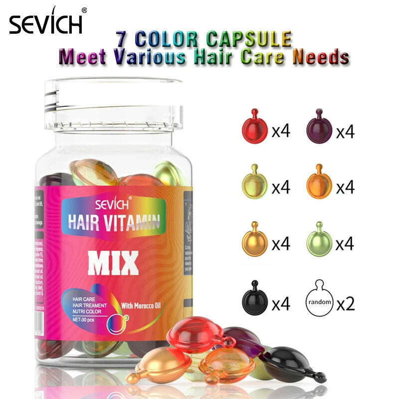 KIMLUD, Sevich Mix Hair Vitamin Capsule 30pcs/bottle Keratin Repair Damaged Hair Complex Oil Moroccan Anti-hair Loss Products Hair Care, KIMLUD Womens Clothes