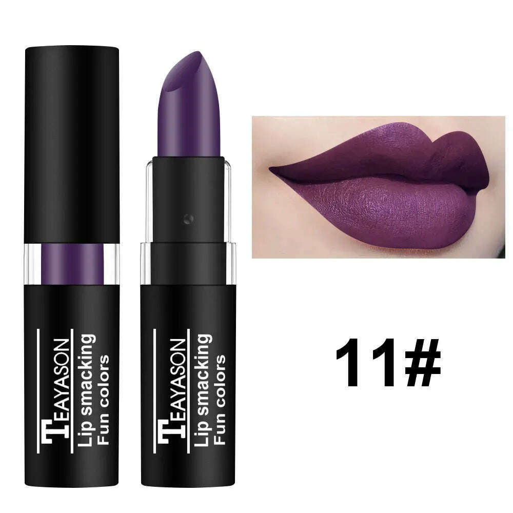 KIMLUD, Sexy Black Matte Lipstick Makeup Deep Dark Moisturizing Long Lasting Waterproof Velvet Lipstick 12 Colors Fashion Lip Make-Up, 11 / CHINA, KIMLUD APPAREL - Womens Clothes