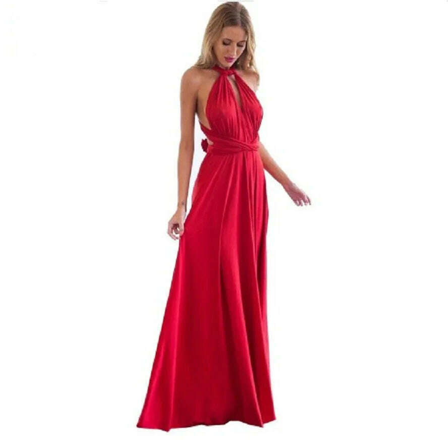 KIMLUD, Sexy Fashion BandageLong Dresses Women Girl Summer Boho Female Red Long Dresses Fashion Multi Rope Bandage Drersses for Party, KIMLUD Womens Clothes